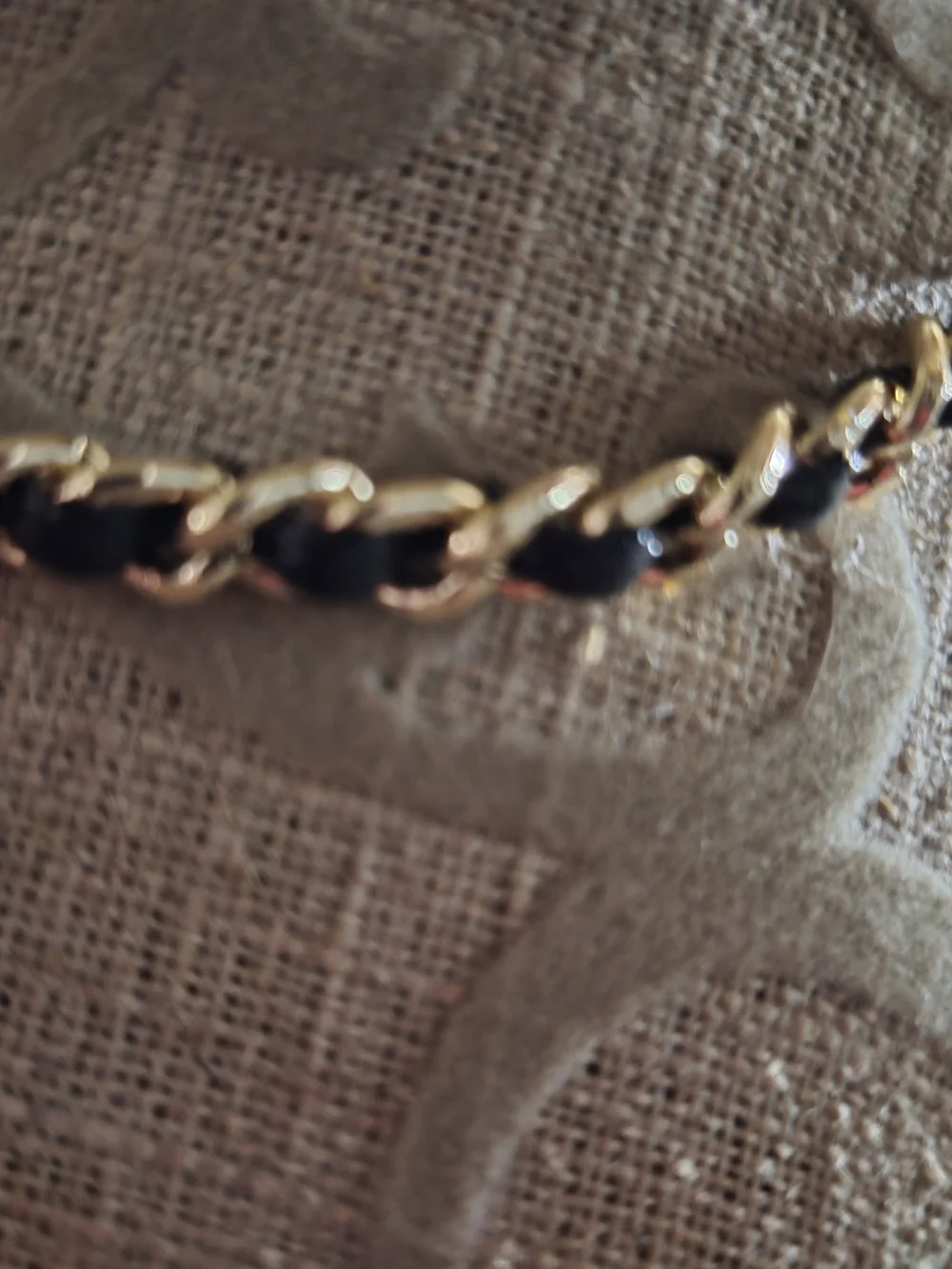 Louis Vuitton Gold and Black Braided Chain Necklace with Crystal LV Pendant